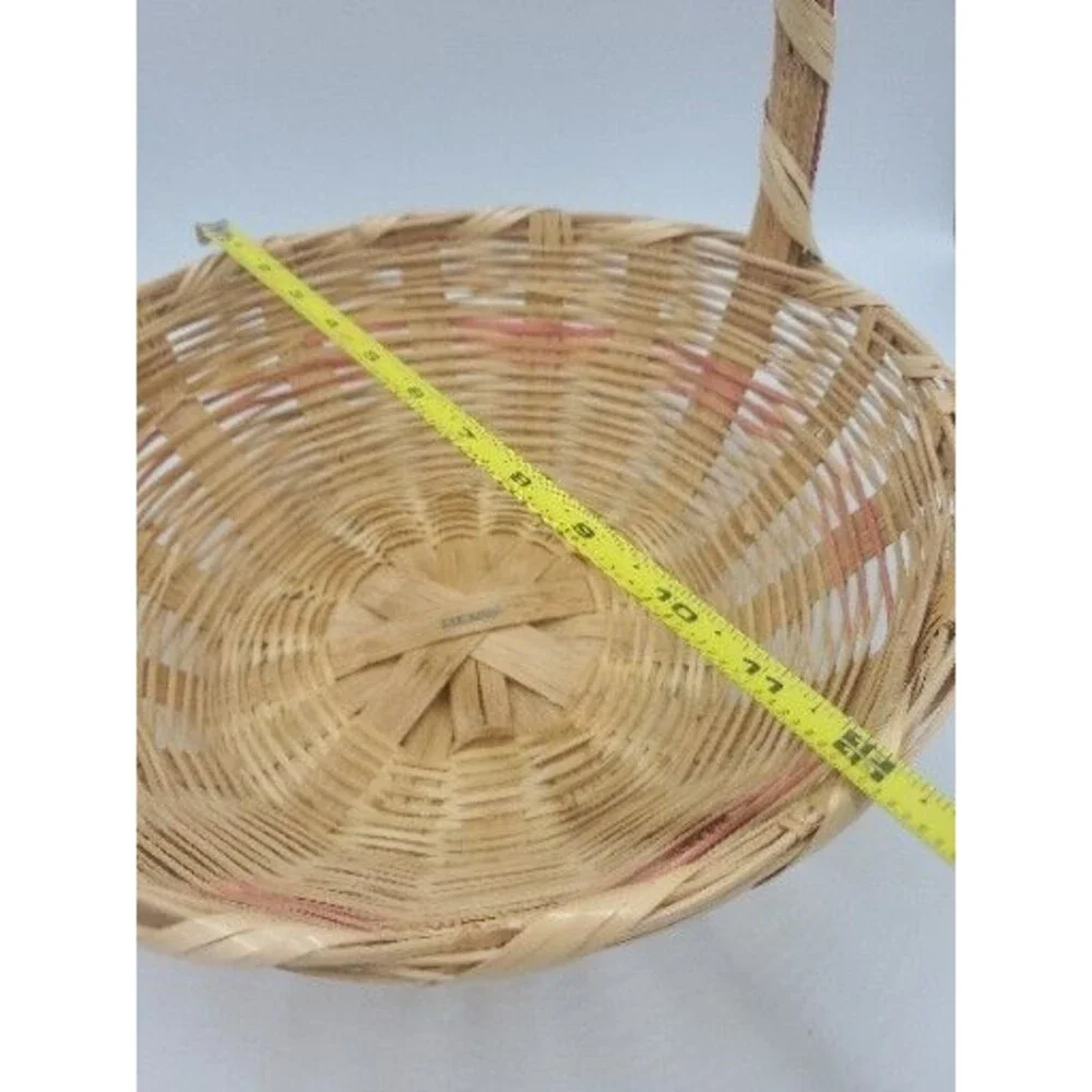 Vintage Woven Easter Basket Pink Bands Handle Made in Mexico 12